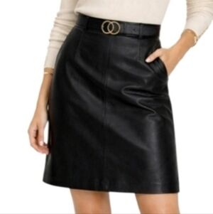 Hillard & Hanson Lambskin Leather Pencil Skirt in Black Size 8
